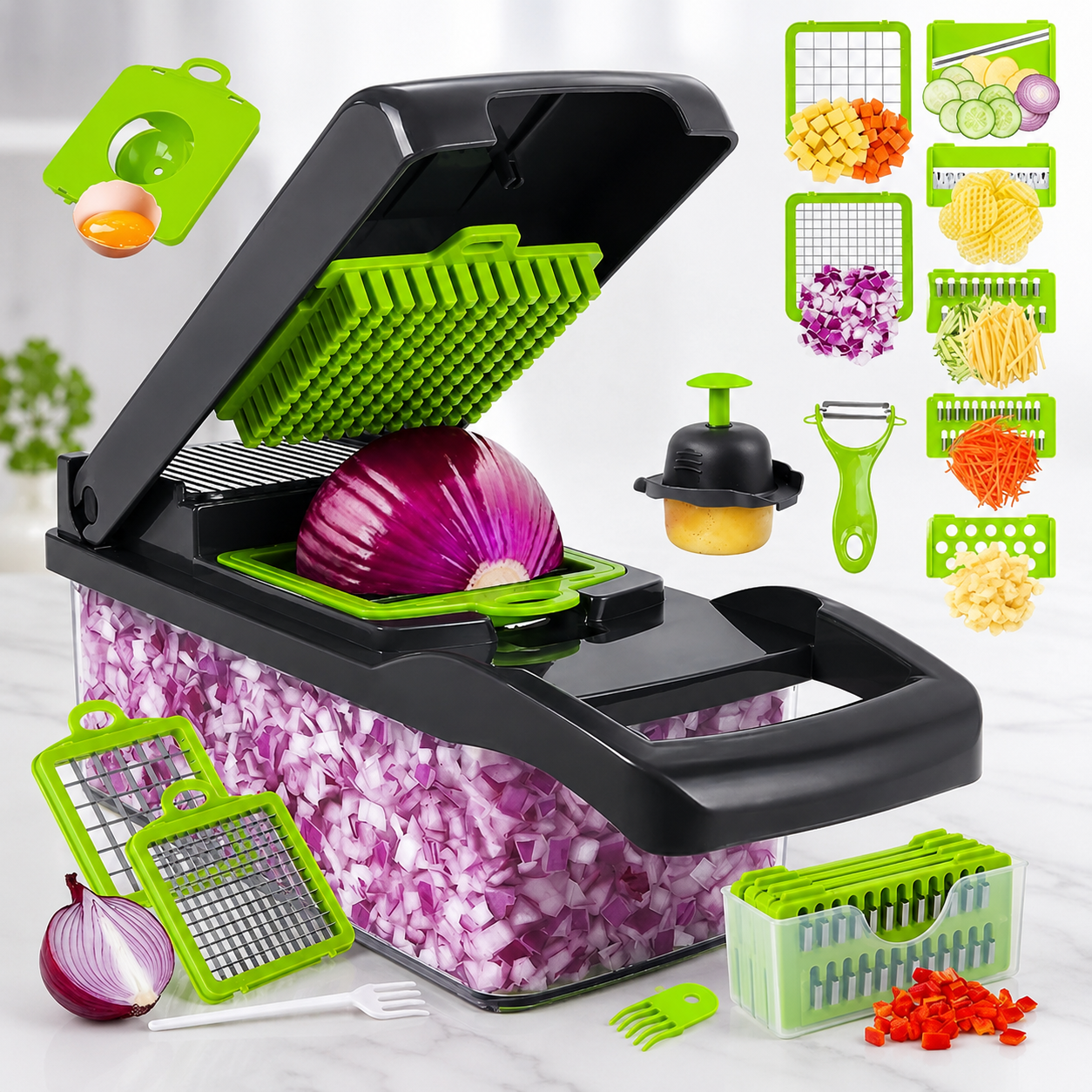 1Pc Green Black 12 in 1 Multifunctional Vegetable Slicer Cutter Shredders