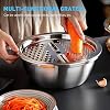 3-in-1 Stainless Steel Grater & Strainer with Drain Basket - Versatile Vegetable Cutter, Salad Bowl & Shredder for Effortless Kitchen Prep