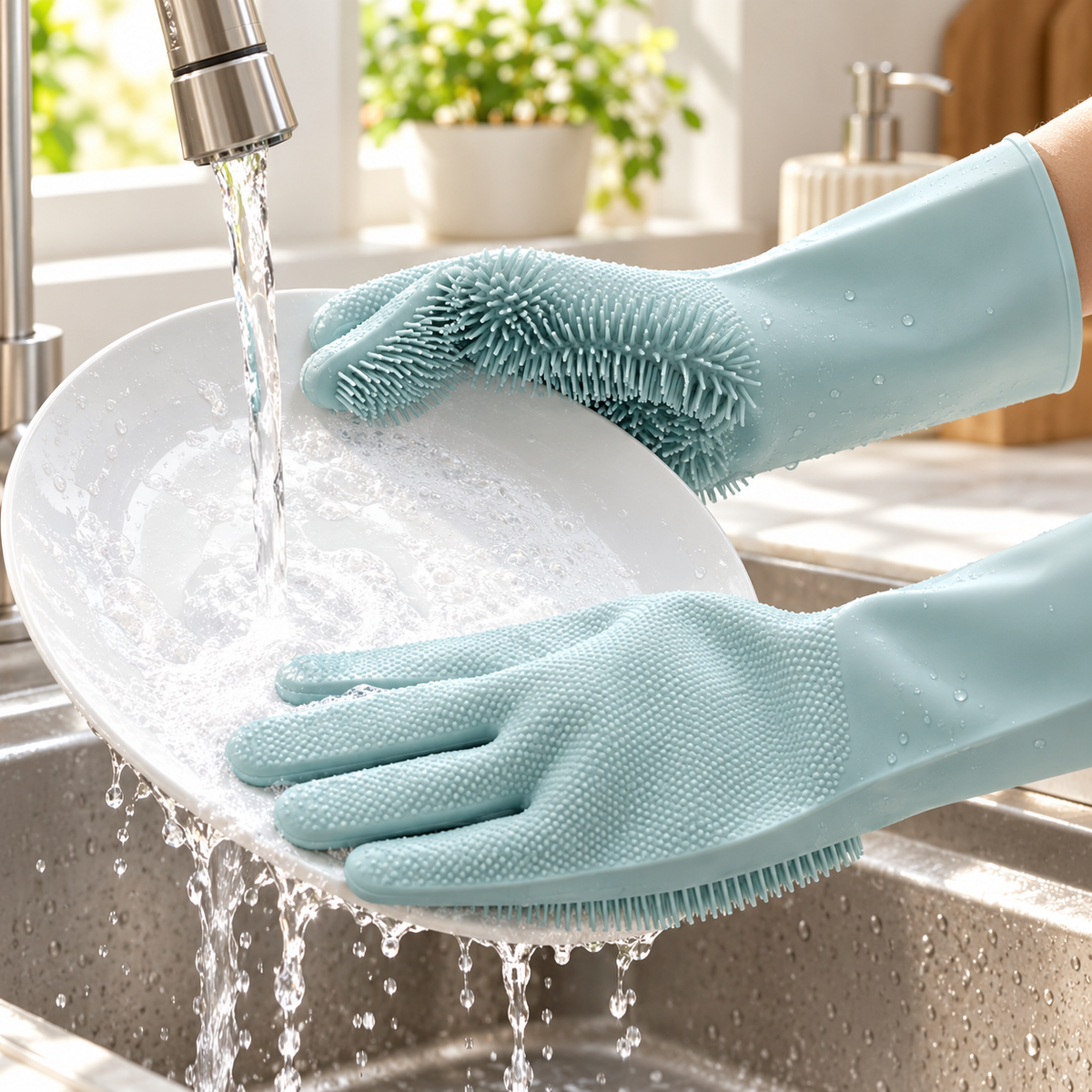 1 Pair Silicone Dishwashing Gloves Multifunctional Household Gloves